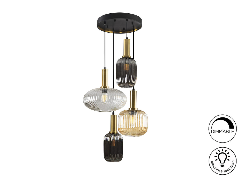 Lámpara de techo Norma 4 luces negro y latón
