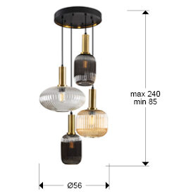 Lámpara de techo Norma 4 luces negro y latón - medidas
