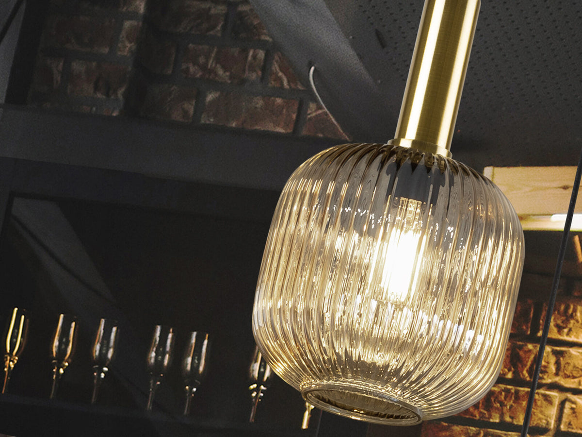 Lámpara colgante Norma Ø20 cristal ámbar negro y latón
