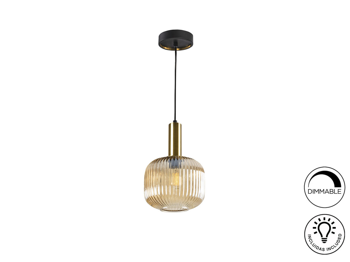 Lámpara colgante Norma Ø20 cristal ámbar negro y latón