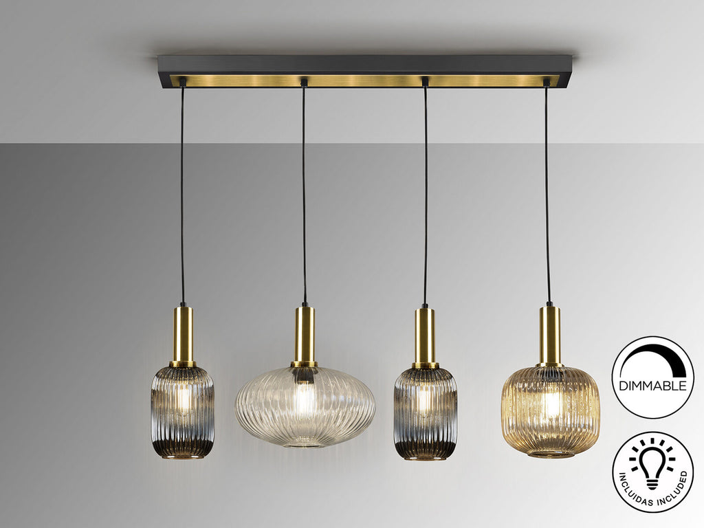 Lámpara de techo Norma lineal 4 luces negro y latón
