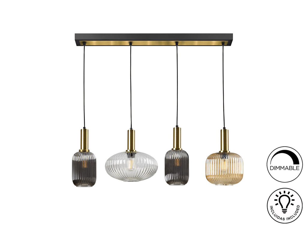 Lámpara de techo Norma lineal 4 luces negro y latón