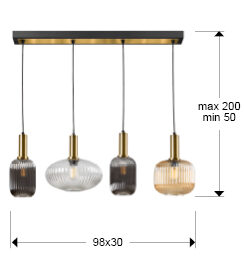 Lámpara de techo Norma lineal 4 luces negro y latón - medidas
