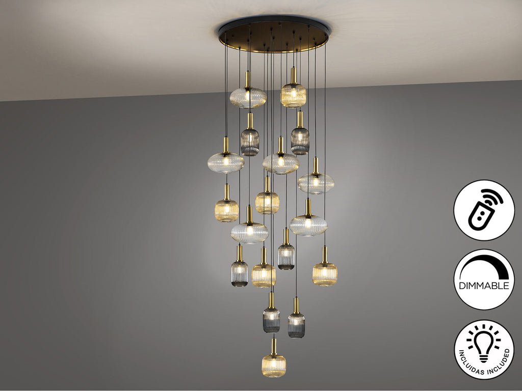 Lámpara de techo grande Norma 18 luces negro y latón