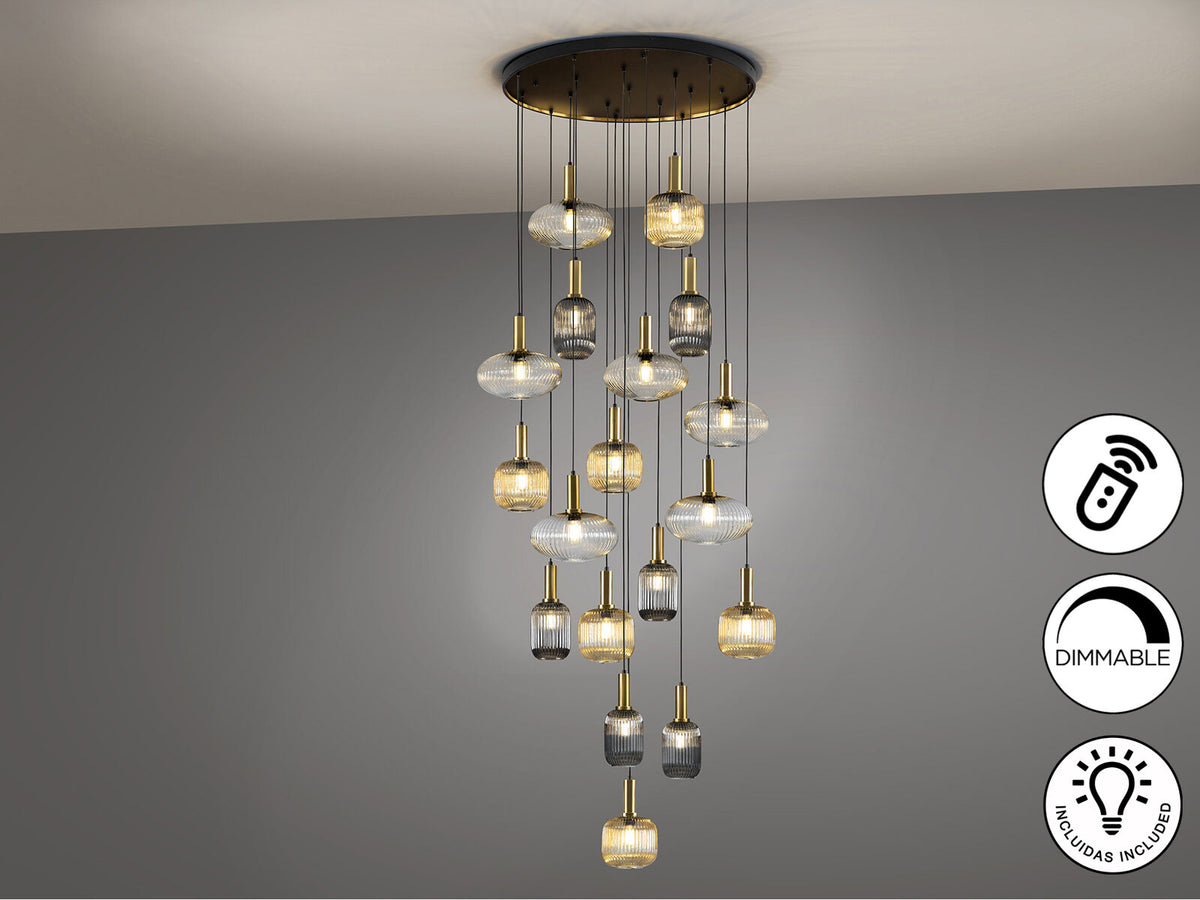 Lámpara de techo grande Norma 18 luces negro y latón