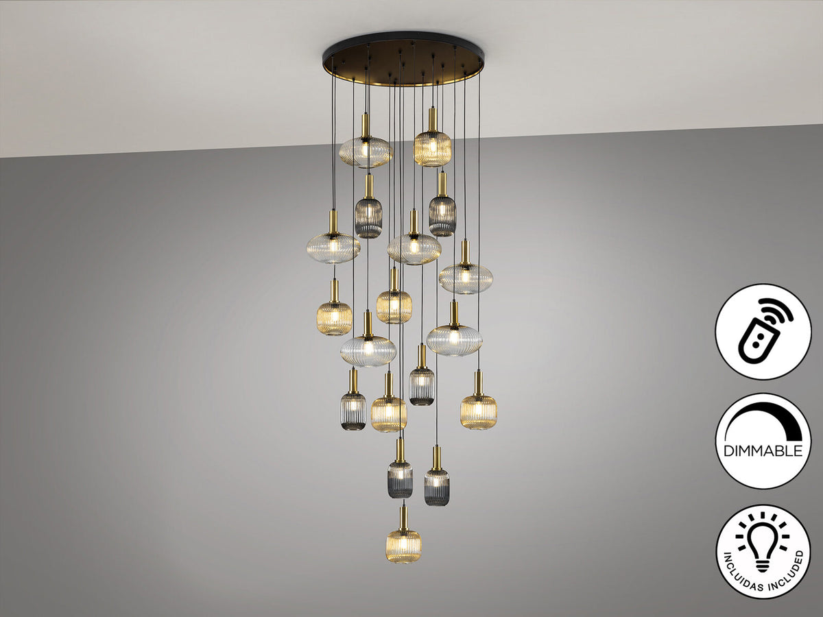 Lámpara de techo grande Norma 18 luces negro y latón