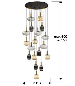 Lámpara de techo grande Norma 18 luces negro y latón - medidas