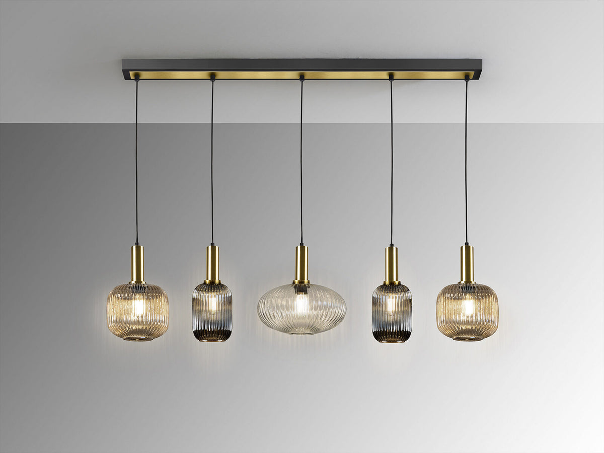 Lámpara de techo Norma lineal 5 luces negro y latón