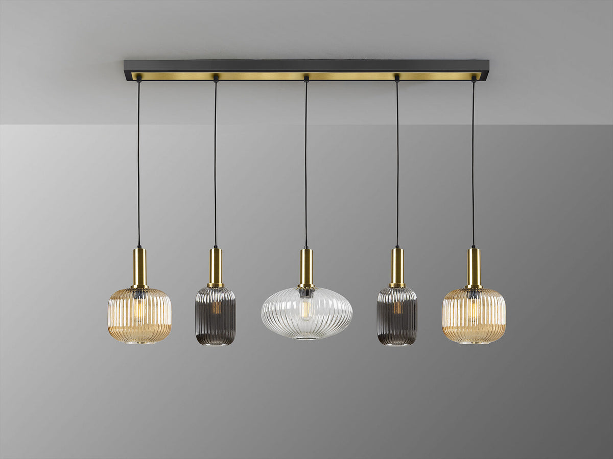 Lámpara de techo Norma lineal 5 luces negro y latón