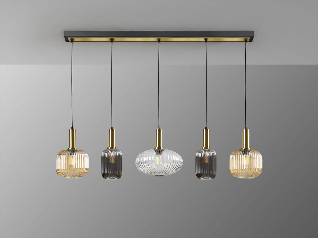 Lámpara de techo Norma lineal 5 luces negro y latón