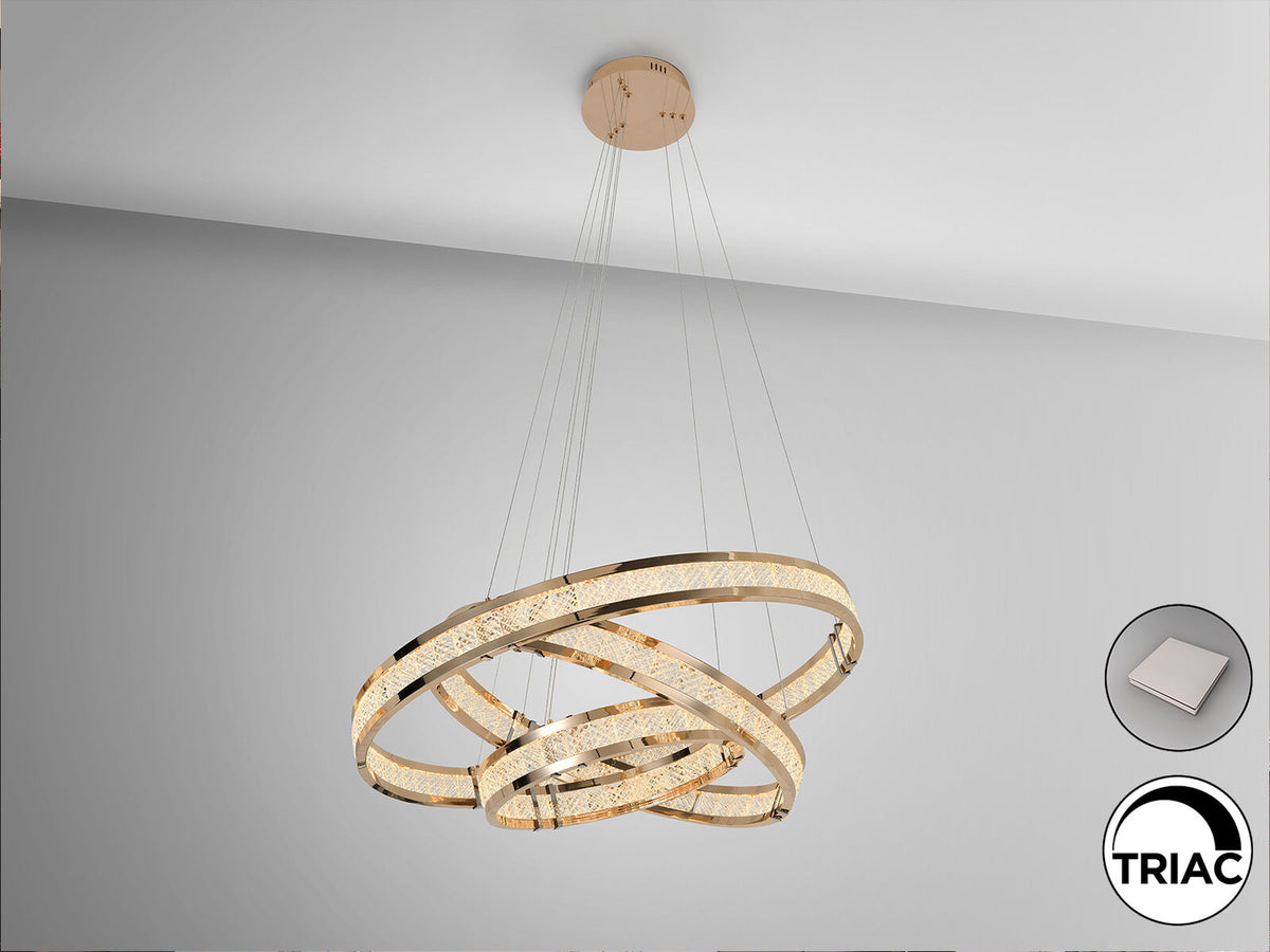 Lámpara de techo Lorian 3 aros dorado brillo