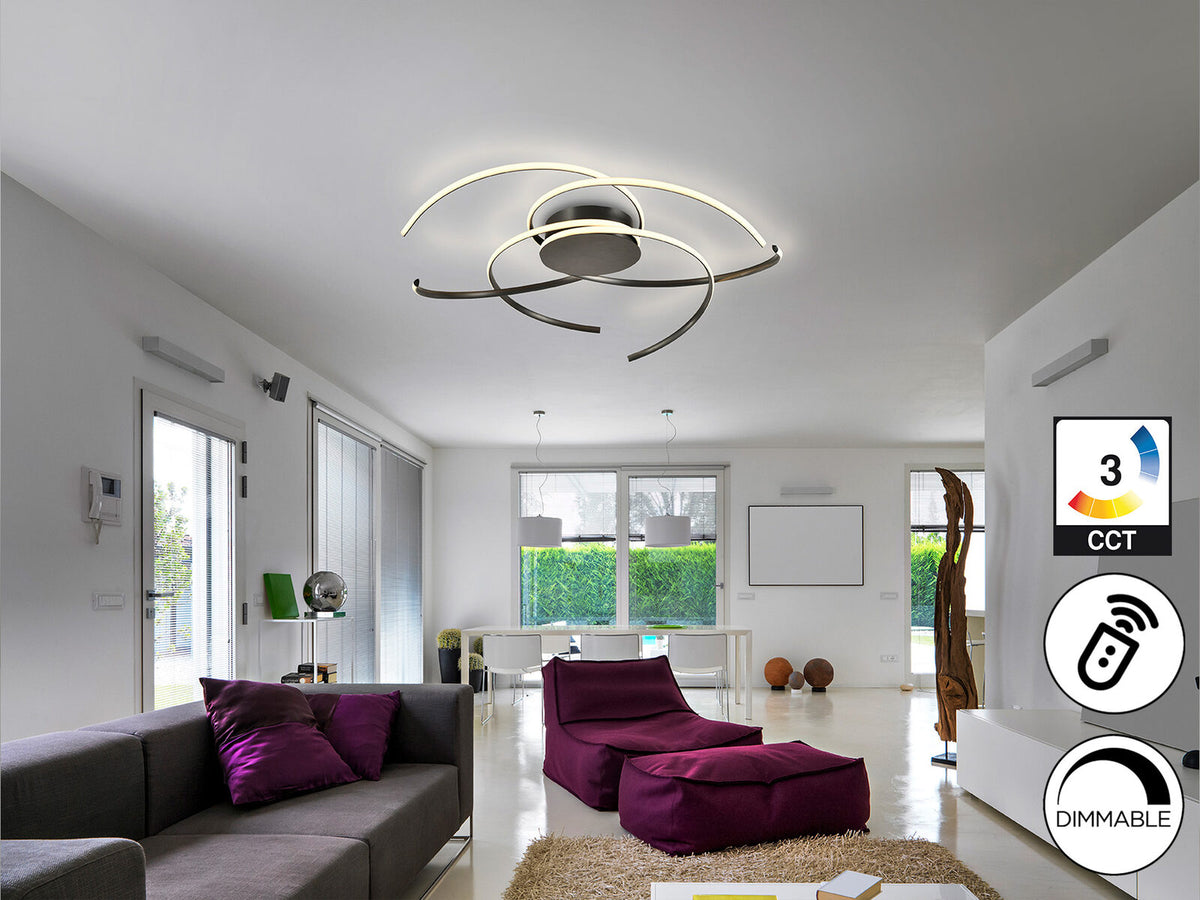 Plafón LED grande Cadence negro Ø100 CCT dimable