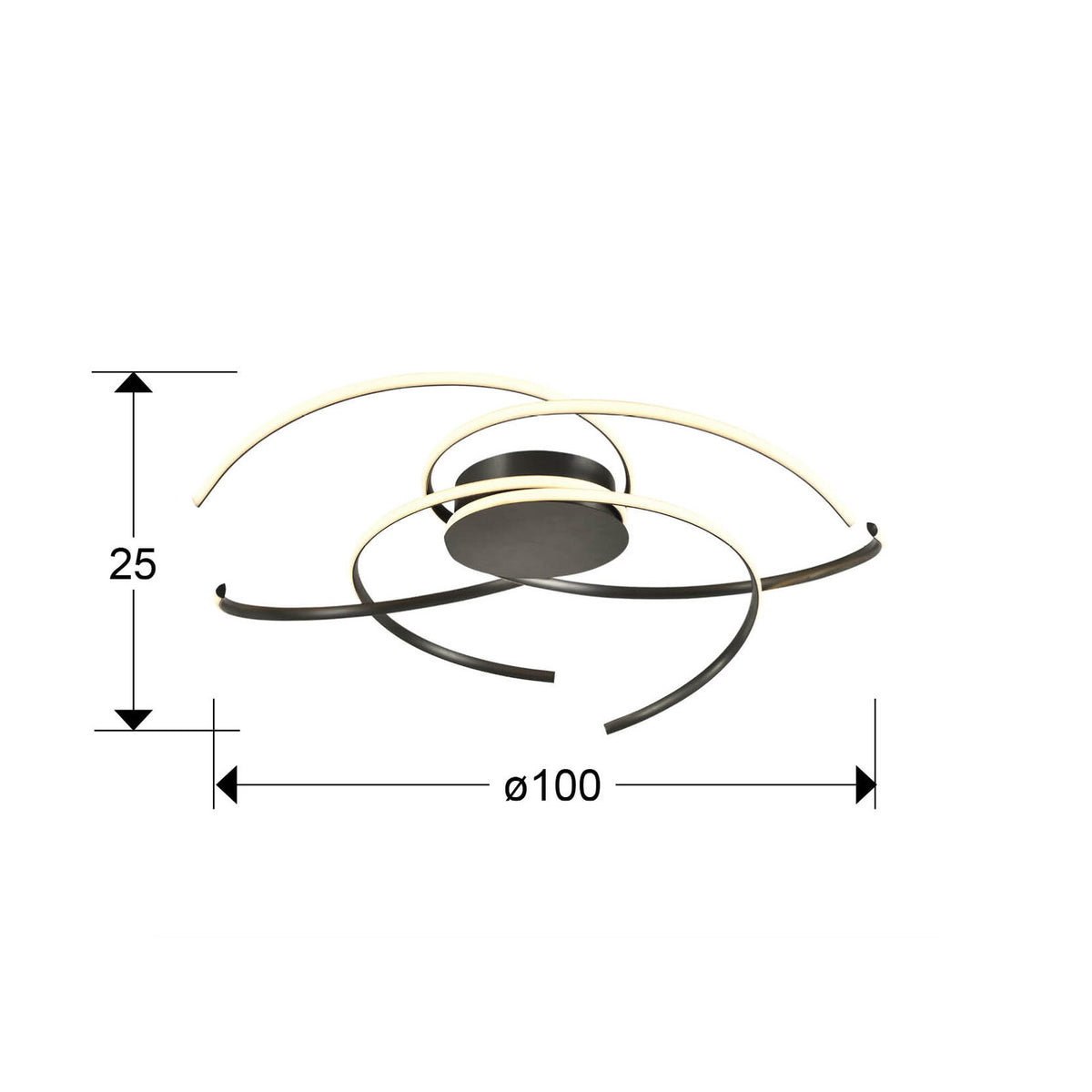 Plafón LED grande Cadence negro Ø100 CCT dimable - medidas