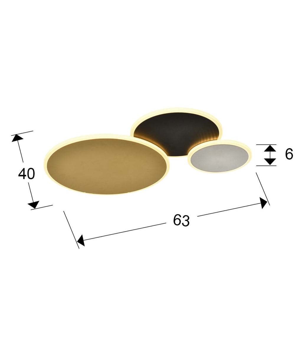 Plafón LED Umbra oro, negro y blanco - medidas