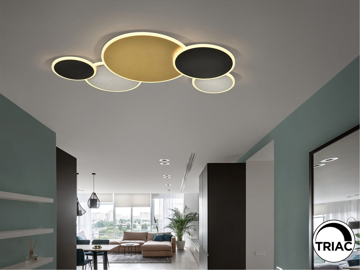 Plafón LED Umbra grande oro, negro y blanco
