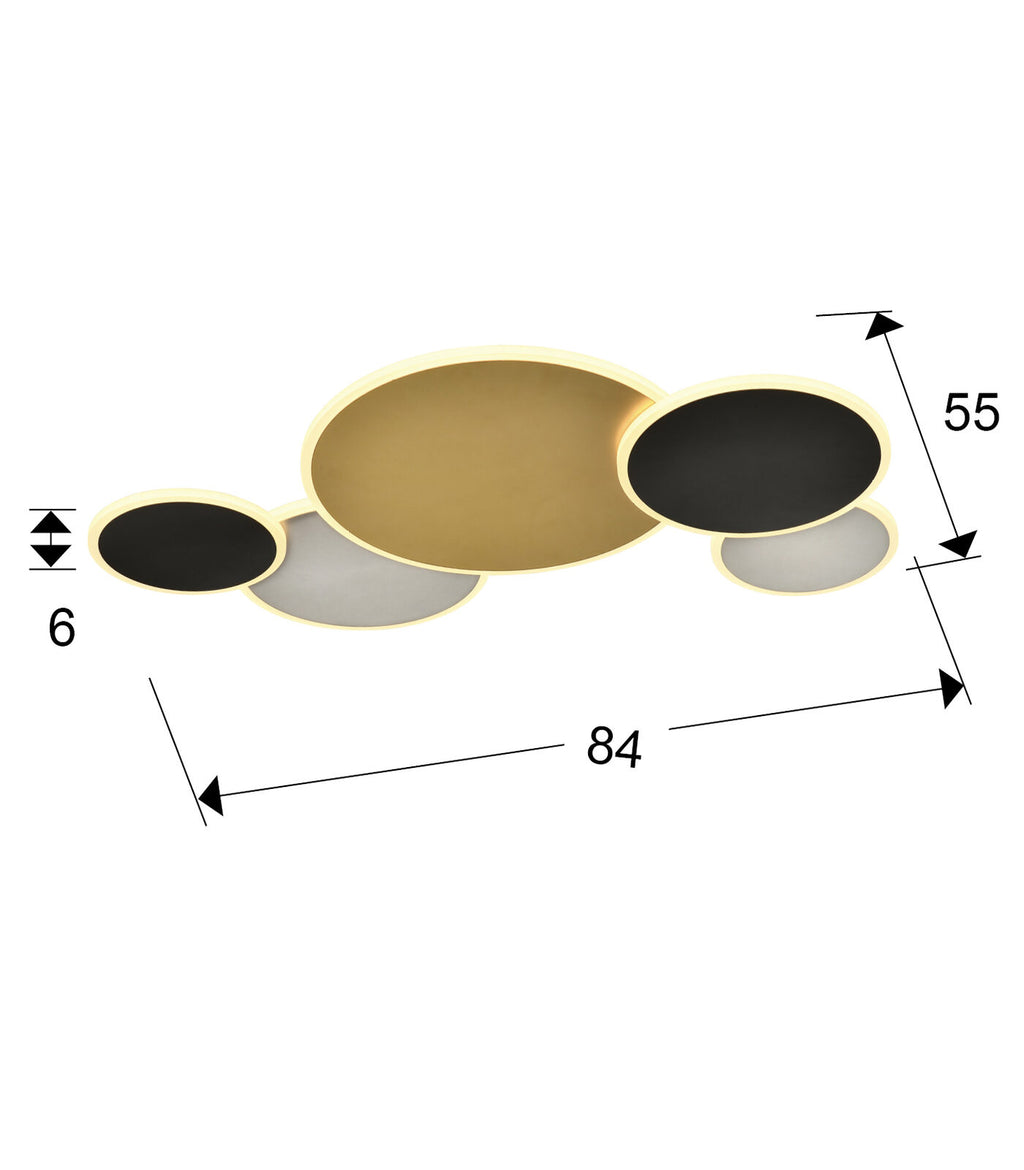 Plafón LED Umbra grande oro, negro y blanco - medidas