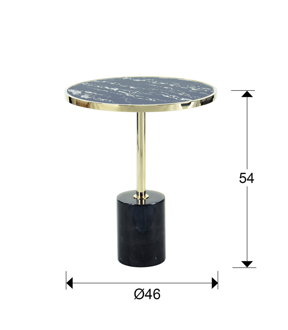 Mesa auxiliar Dekala Ø46 negro y oro - medidas