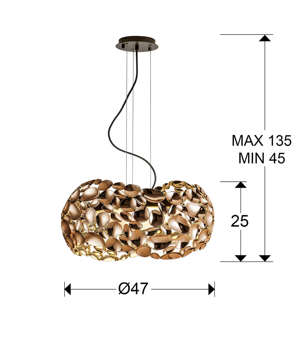 Lámpara de techo Narisa 5 luces oro rosa Ø47 - medidas