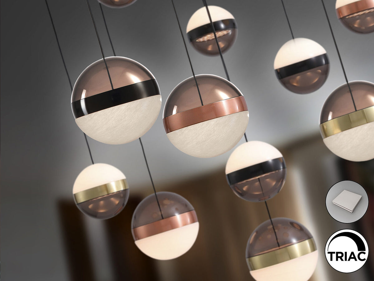Lámpara de techo Orbes 13 luces negro, cobre y latón
