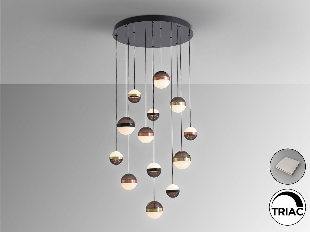 Lámpara de techo Orbes 13 luces negro, cobre y latón