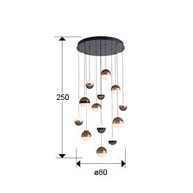 Lámpara de techo Orbes 13 luces negro, cobre y latón - medidas
