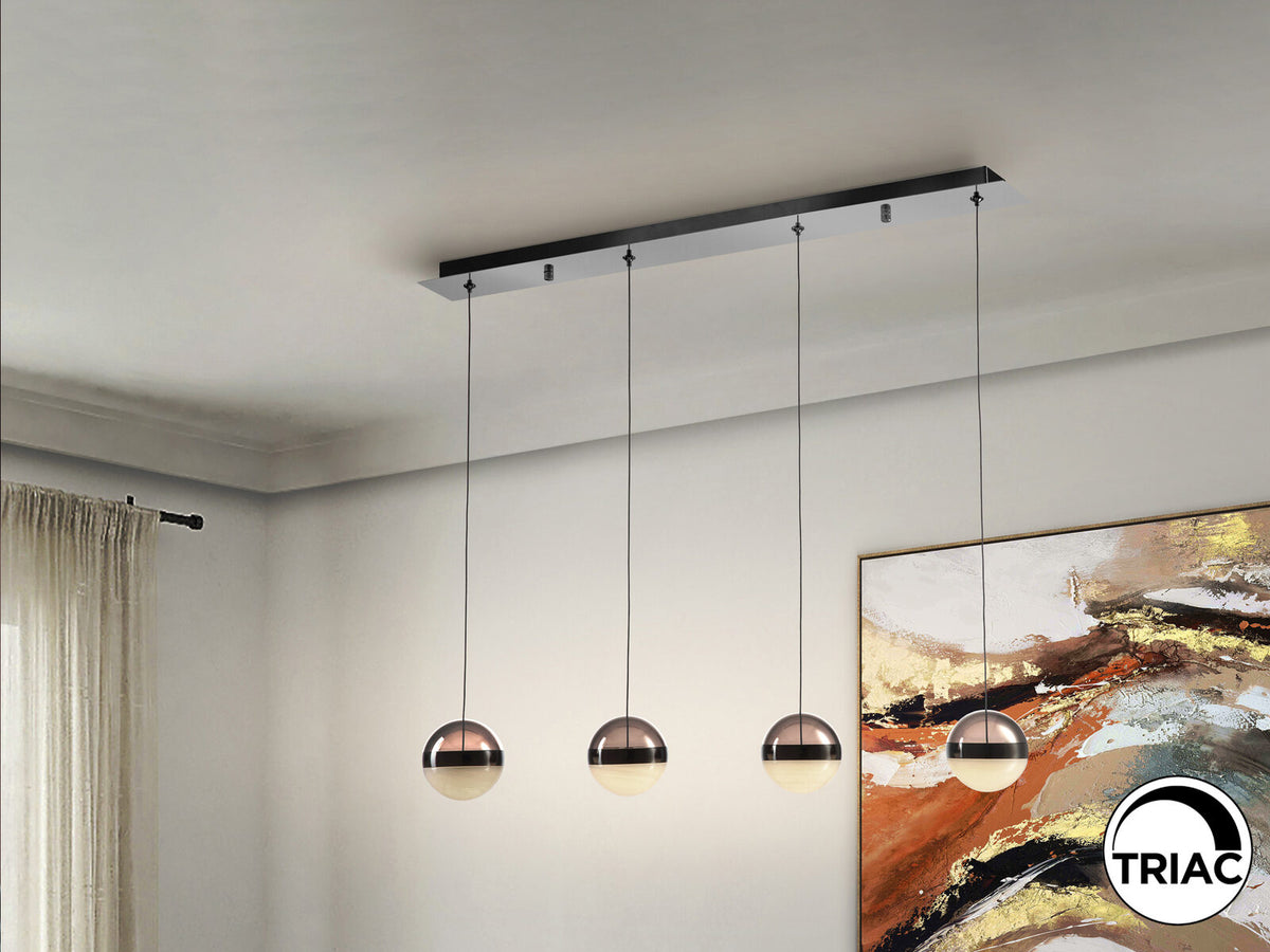 Lámpara de techo Orbes lineal 4 luces cromo negro