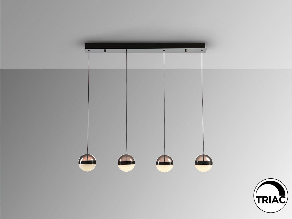 Lámpara de techo Orbes lineal 4 luces cromo negro