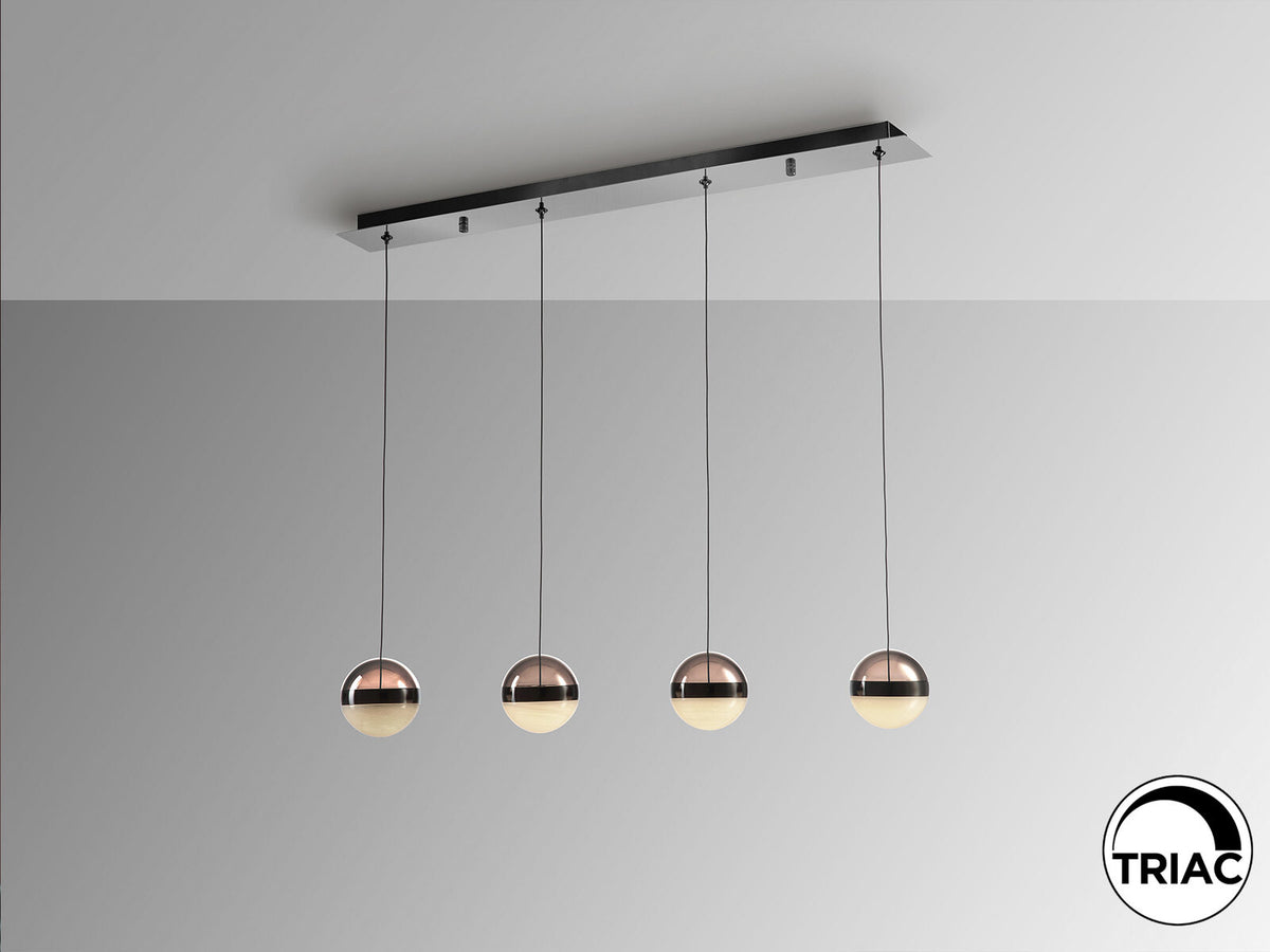 Lámpara de techo Orbes lineal 4 luces cromo negro