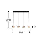 Lámpara de techo Orbes lineal 4 luces cromo negro - medidas
