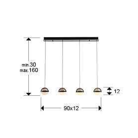 Lámpara de techo Orbes lineal 4 luces cromo negro - medidas
