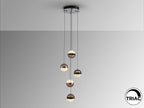 Lámpara de techo Orbes 5 luces negro, cobre y latón