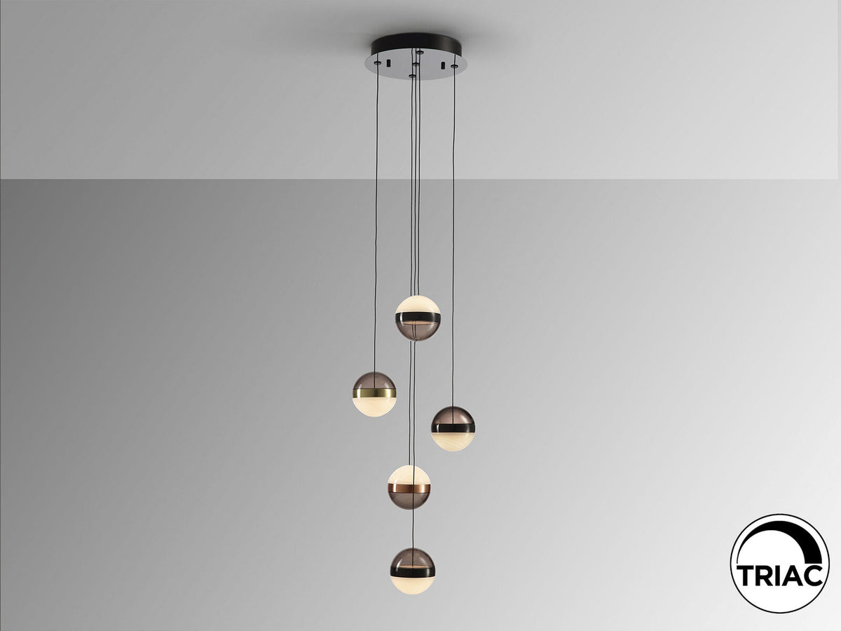Lámpara de techo Orbes 5 luces negro, cobre y latón