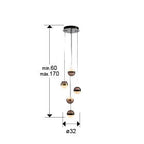 Lámpara de techo Orbes 5 luces negro, cobre y latón - medidas
