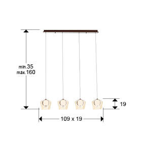 Lámpara de techo Ingrid lineal 4 luces bronce oscuro y champán - medidas