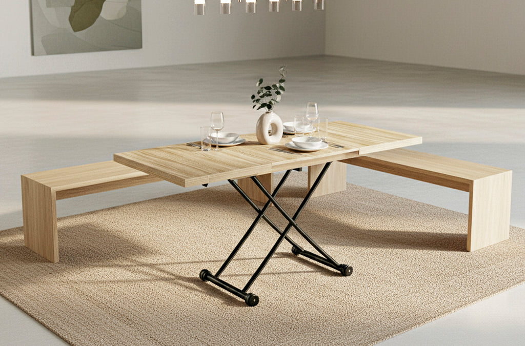 Mesa Centro Elevable y Extensible 100 - 130 - 160 cm Taylor Oak / Negro