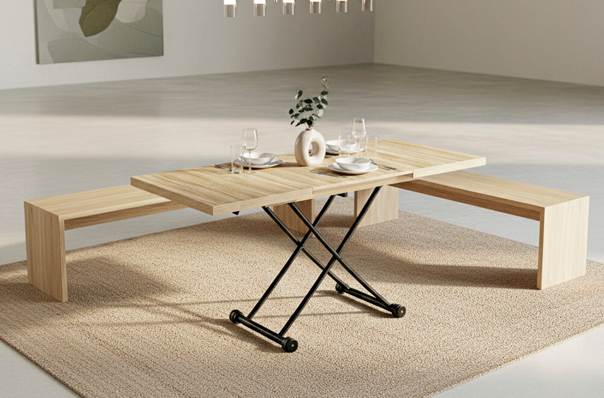 Mesa Centro Elevable y Extensible 100 - 130 - 160 cm Taylor Oak / Negro