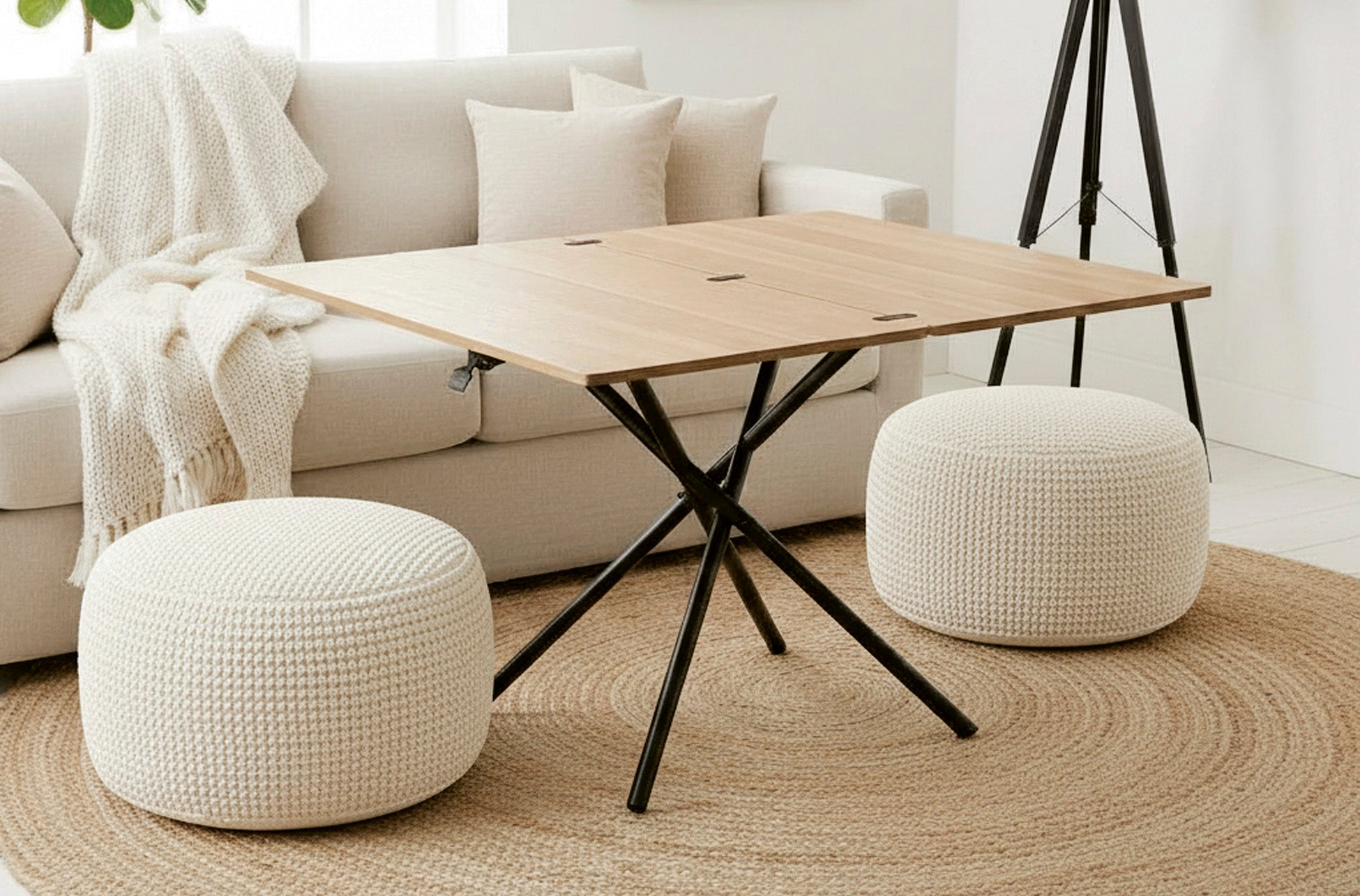 Mesa Centro Elevable y Extensible Katy 100x57 - 114 cm Oak / Negro