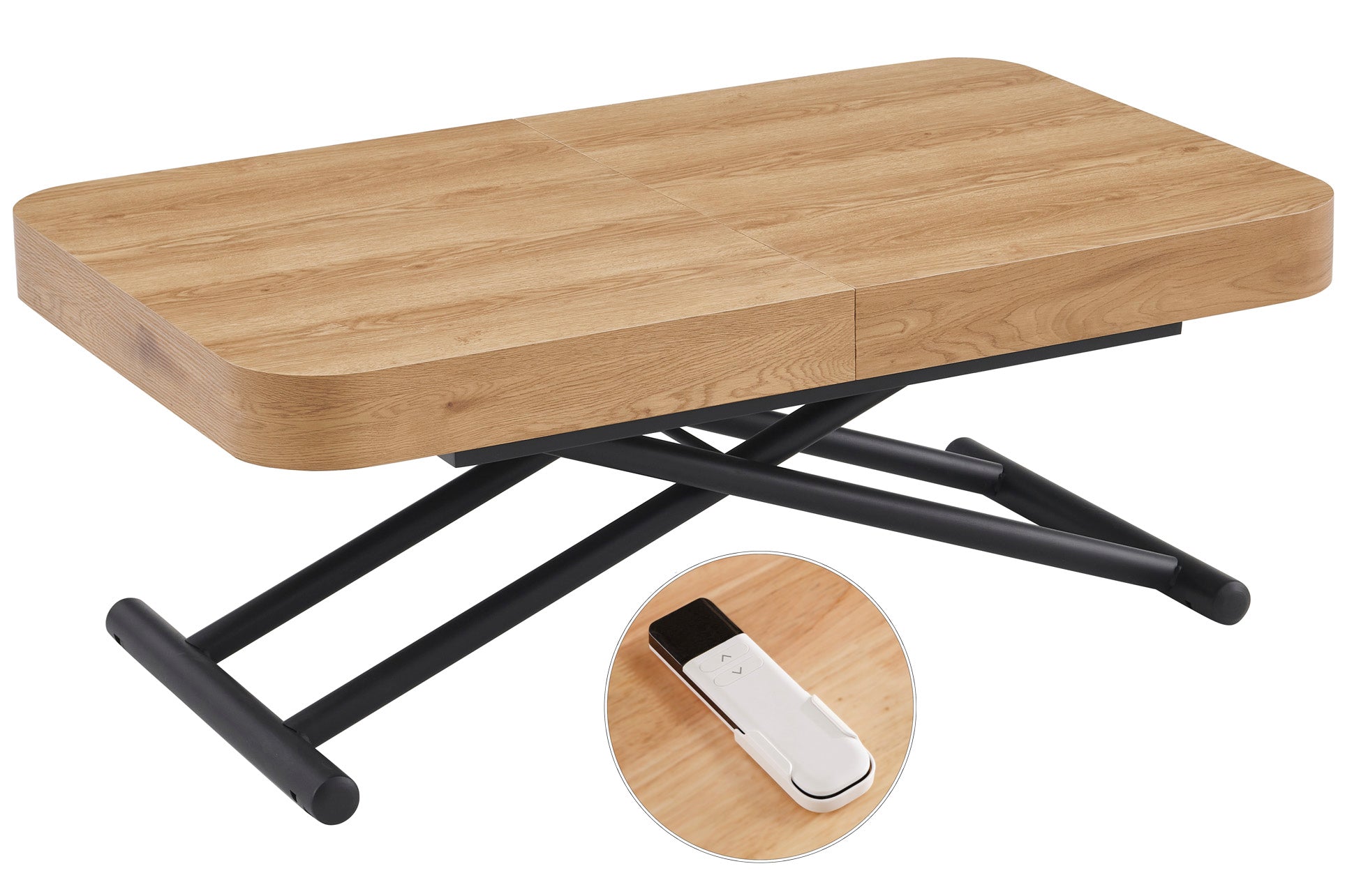Mesa Centro Elevable y Extensible 120 - 160 - 200 cm con Elevacion Eléctrica Turin Oak