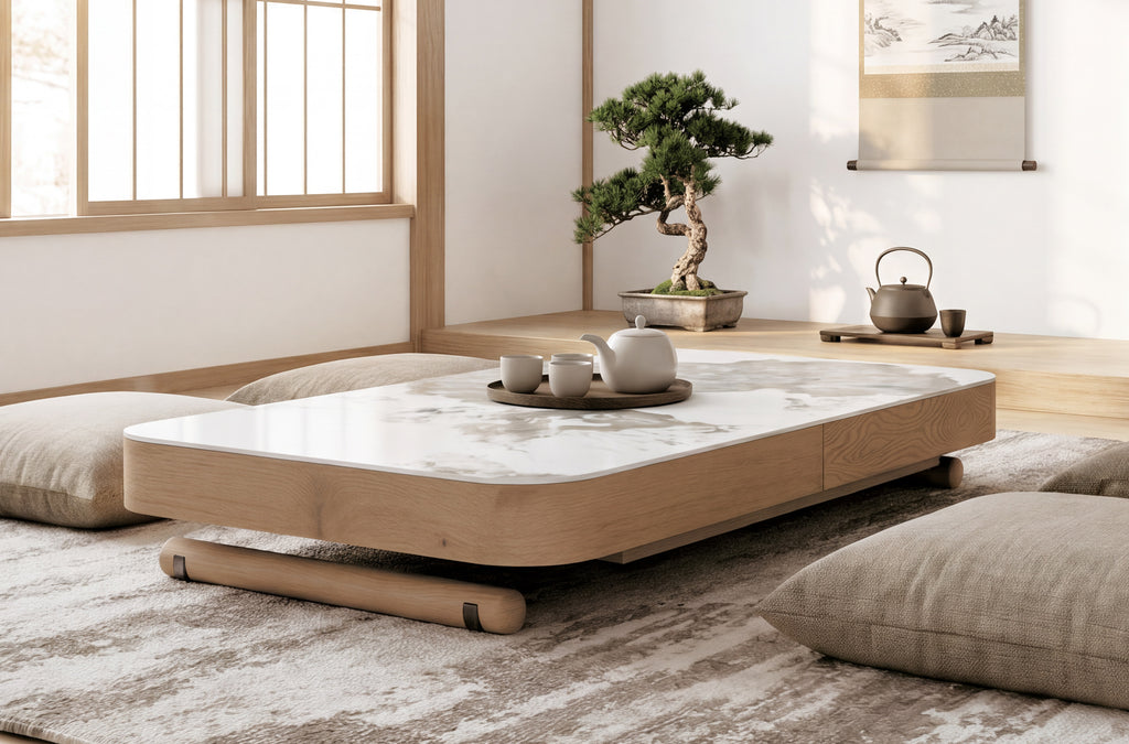 Mesa Centro Elevable y Extensible 120 - 160 - 200 cm con Elevación Eléctrica Turin Cerámica / Oak - Cerámica / Oak