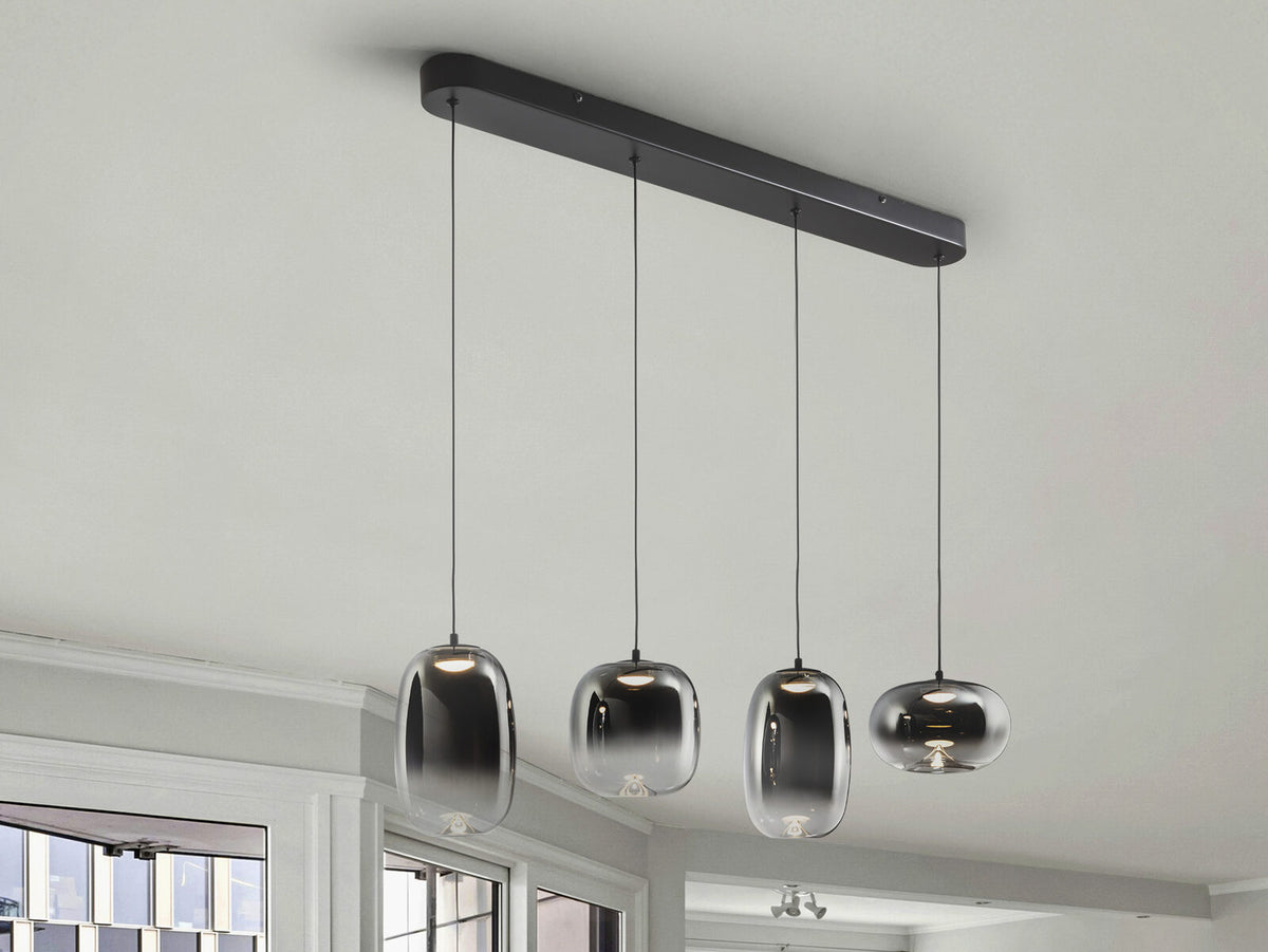 Lámpara de techo Ónice lineal 4 luces negro y smoke