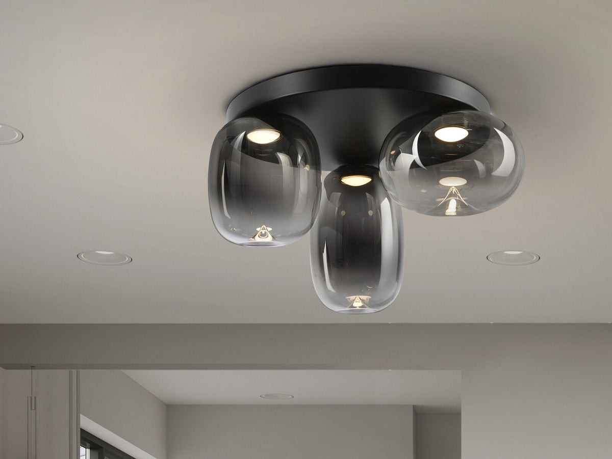 Plafón LED Onice 3 luces negro y smoke regulable en altura