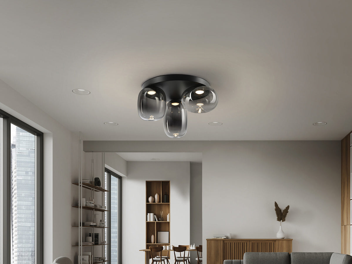 Plafón LED Onice 3 luces negro y smoke regulable en altura