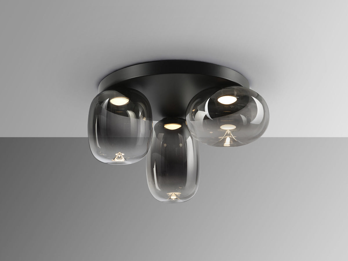 Plafón LED Onice 3 luces negro y smoke regulable en altura