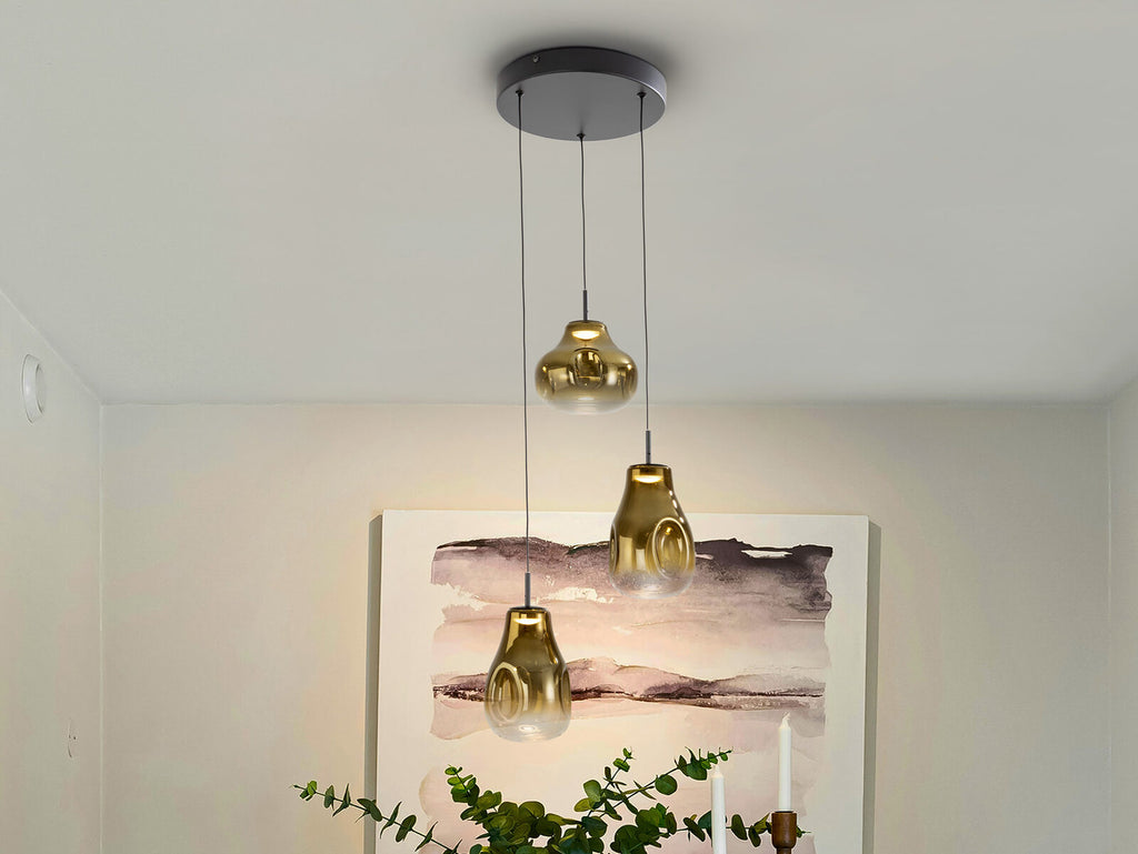 Lámpara de techo Aledis 3 luces negro y dorado