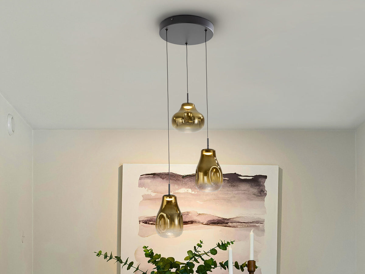 Lámpara de techo Aledis 3 luces negro y dorado
