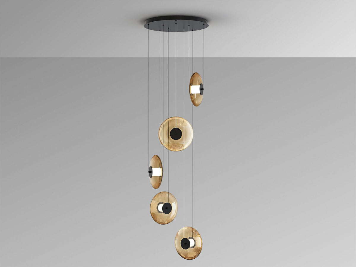 Lámpara de techo Diabolo 5 luces negro y ámbar