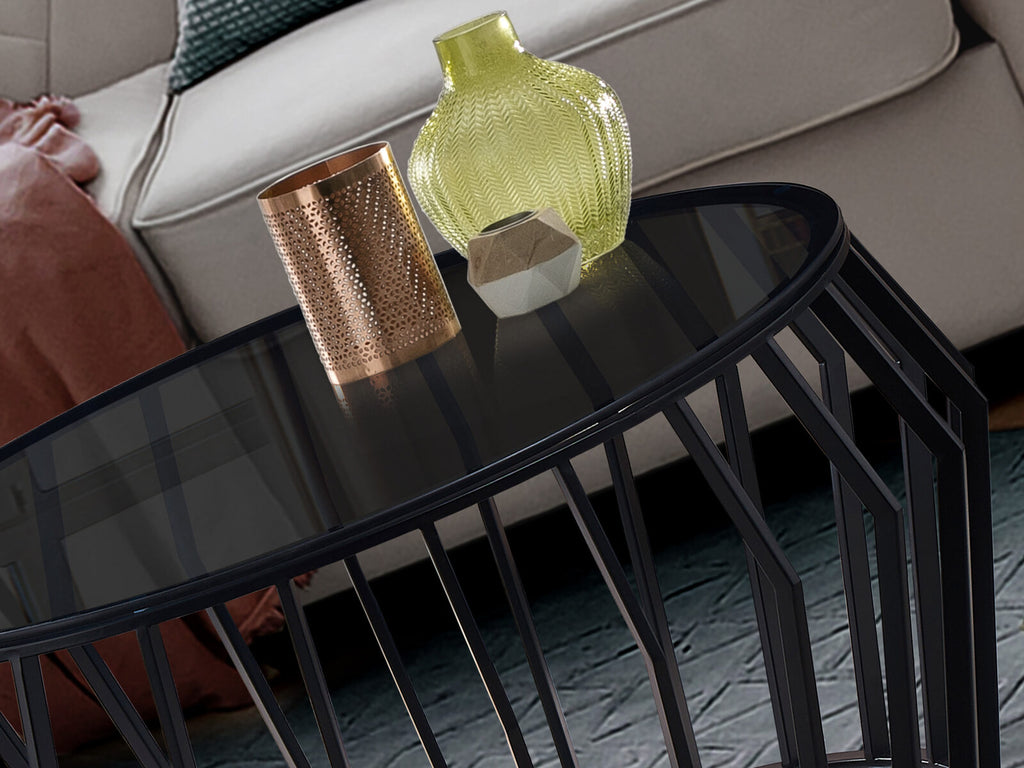Mesa de centro Ciros negro mate y cristal smoke