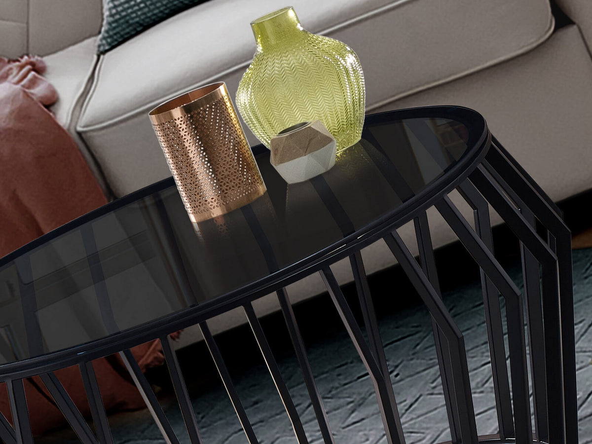 Mesa de centro Ciros negro mate y cristal smoke
