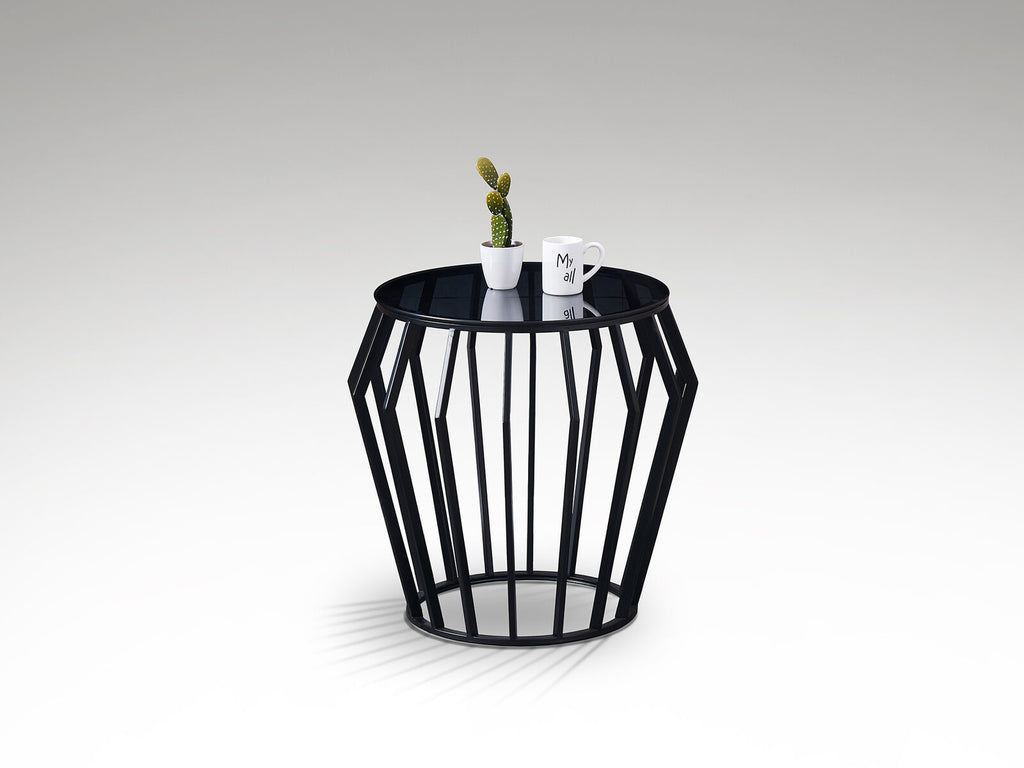 Mesa auxiliar velador Ciros negro mate y cristal smoke