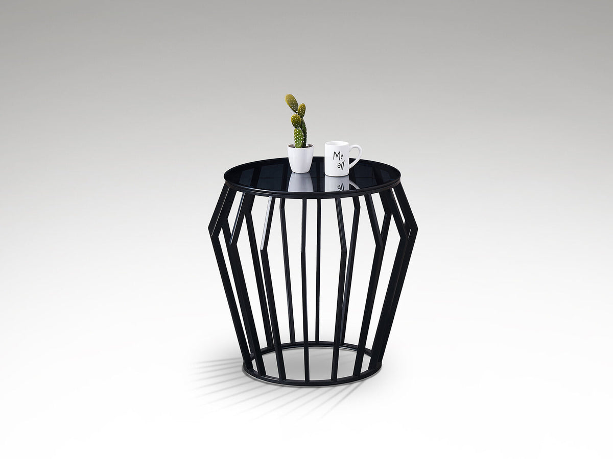 Mesa auxiliar velador Ciros negro mate y cristal smoke